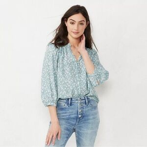 LC Lauren Conrad | Women’s Blue Floral Button Front Ruffle Blouse | XXL | NWT